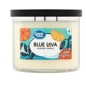 NEW Great Value Scented Candle, 3 Wick, Blue Lava, 14 oz, glass jar with lid